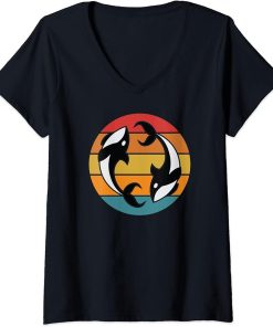 Womens Orca Design- Whale Watchers Graphic V-Neck T-Shirt