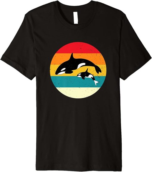 Orca Whales Retro Vintage Sunset Distressed Style Premium T-Shirt