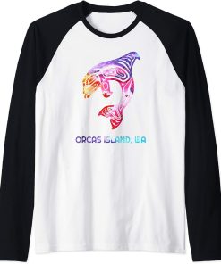 Orcas Island Washington Native American Orca Killer Whale Raglan Baseball Tee