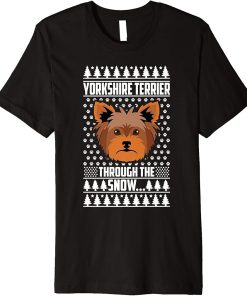 Yorkshire Terrier Through The Snow Ugly Christmas Dog Lover Premium T-Shirt