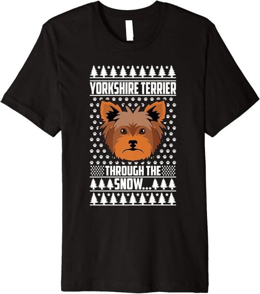 Yorkshire Terrier Through The Snow Ugly Christmas Dog Lover Premium T-Shirt