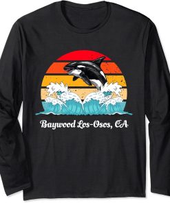 Vintage Baywood Los-Osos CA Distressed Orca Killer Whale Art Long Sleeve T-Shirt