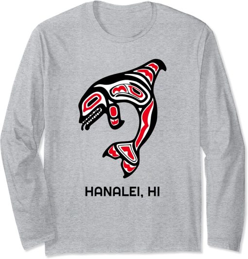 Hanalei HI Native Aboriginal Orca Killer Whales Long Sleeve T-Shirt