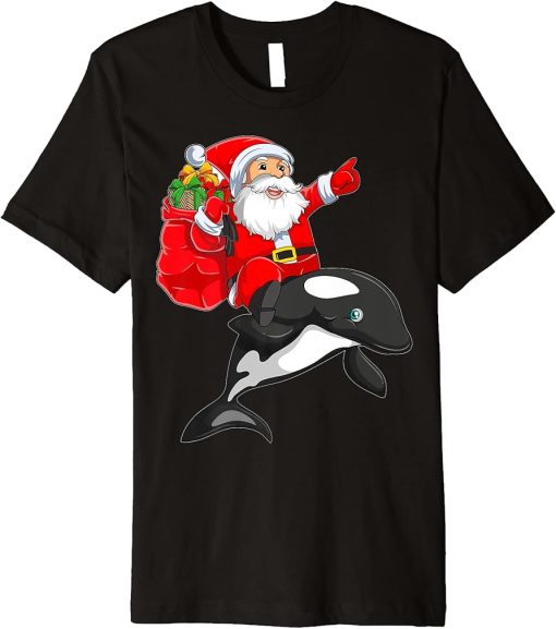 Orca Lover Funny Santa Riding Orca Christmas Premium T-Shirt