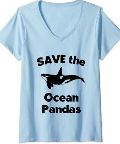 Womens Funny Killer Whale Orca Gift Save The Ocean Pandas | Orca V-Neck T-Shirt