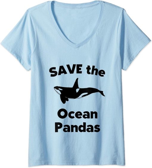 Womens Funny Killer Whale Orca Gift Save The Ocean Pandas | Orca V-Neck T-Shirt